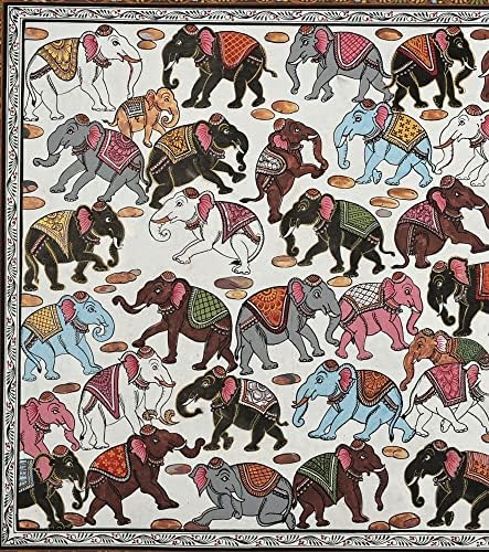 הודו האקזוטי 28 x 18 פילים ציורי פטצ'טרה | צבעים מסורתיים | בעבודת יד | שמע על פילים פטאצ'י